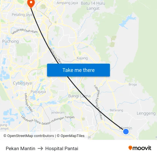 Pekan Mantin to Hospital Pantai map
