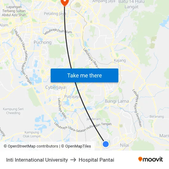 Inti International University to Hospital Pantai map