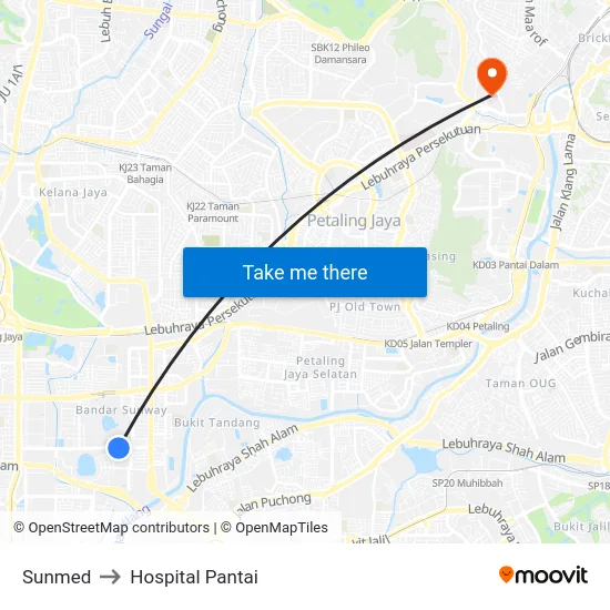 Sunmed to Hospital Pantai map
