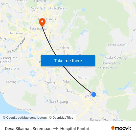 Desa Sikamat, Seremban to Hospital Pantai map