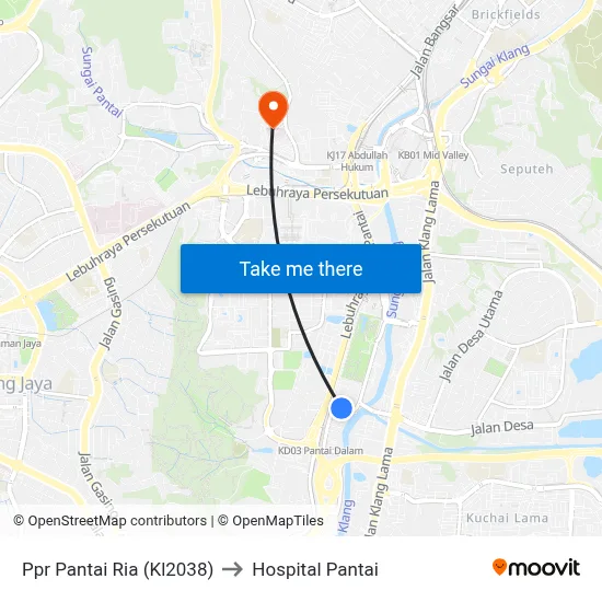 Ppr Pantai Ria (Kl2038) to Hospital Pantai map