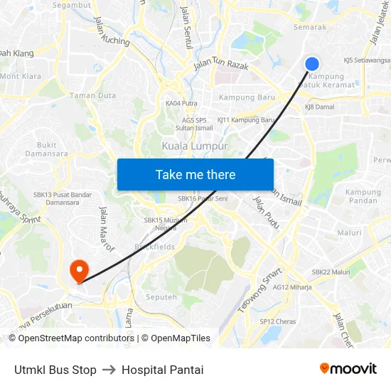 Utmkl Bus Stop to Hospital Pantai map
