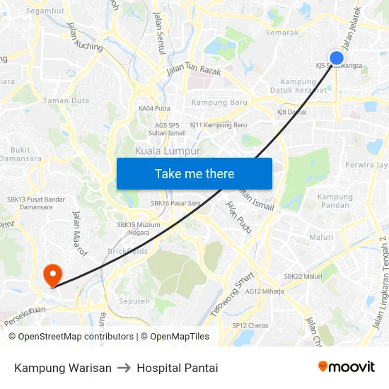 Kampung Warisan to Hospital Pantai map