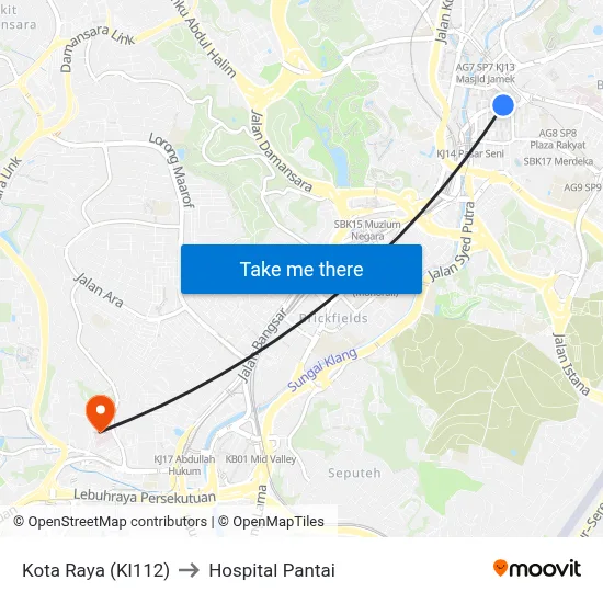 Kota Raya (Kl112) to Hospital Pantai map