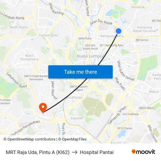 MRT Raja Uda, Pintu A (Kl62) to Hospital Pantai map