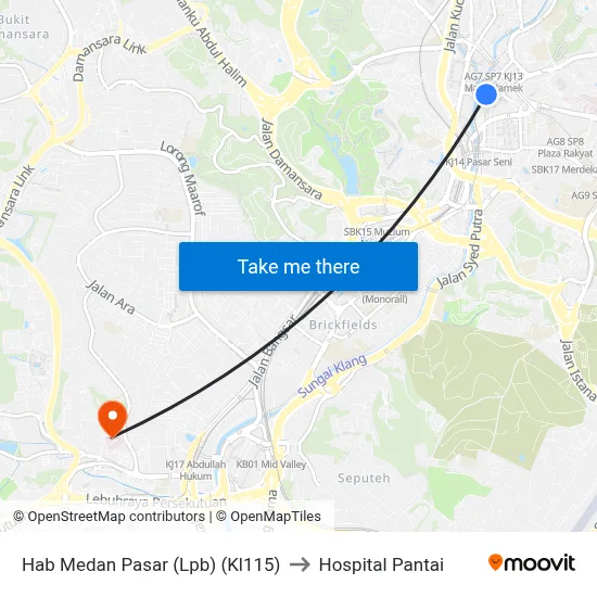 Hab Medan Pasar (Lpb) (Kl115) to Hospital Pantai map