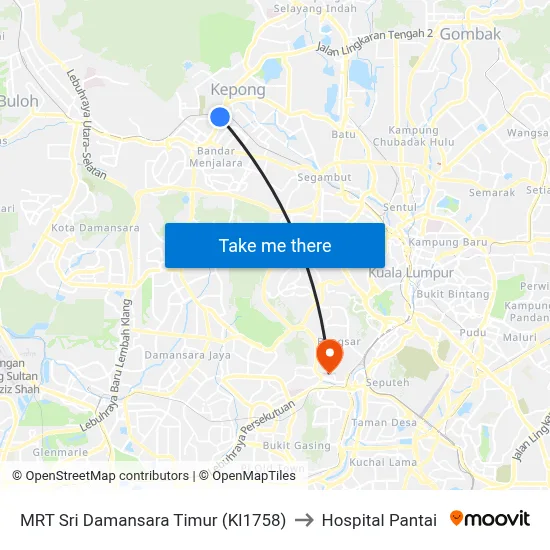 MRT Sri Damansara Timur (Kl1758) to Hospital Pantai map
