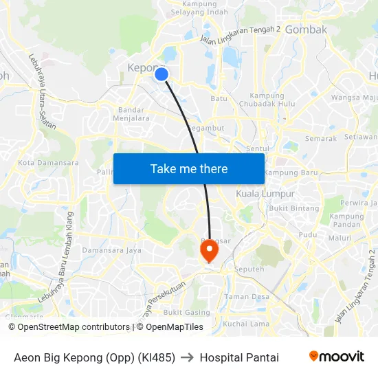 Aeon Big Kepong (Opp) (Kl485) to Hospital Pantai map