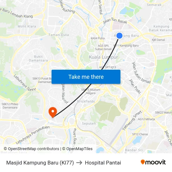 Masjid Kampung Baru (Kl77) to Hospital Pantai map