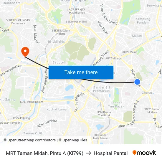 MRT Taman Midah, Pintu A (Kl799) to Hospital Pantai map