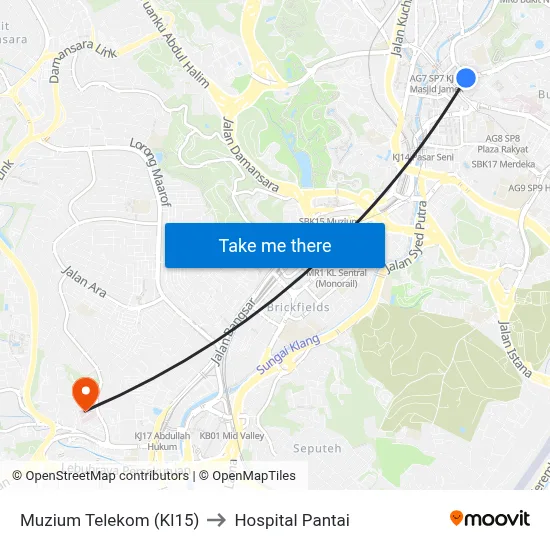 Muzium Telekom (Kl15) to Hospital Pantai map