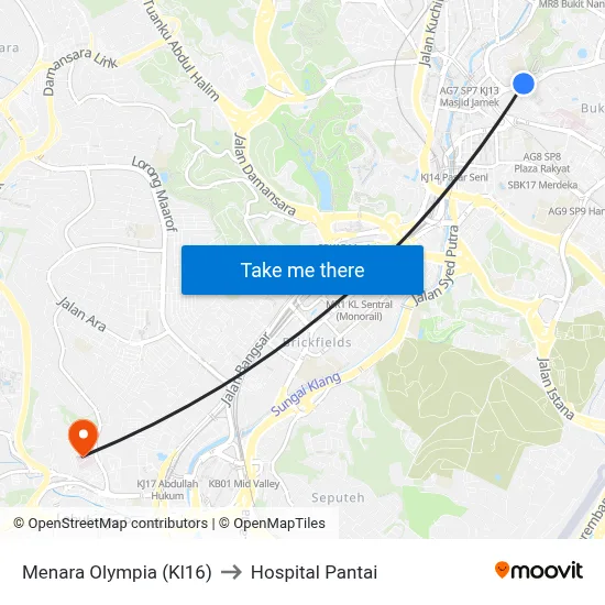 Menara Olympia (Kl16) to Hospital Pantai map