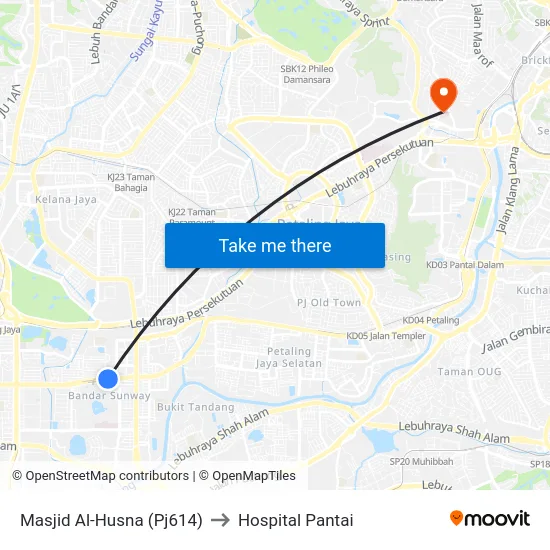 Masjid Al-Husna (Pj614) to Hospital Pantai map
