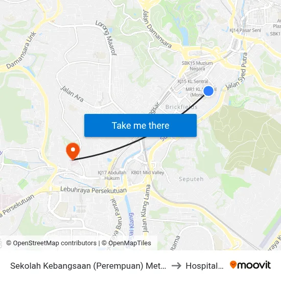 Sekolah Kebangsaan (Perempuan) Methodist 1 & 2 (Kl1082) to Hospital Pantai map