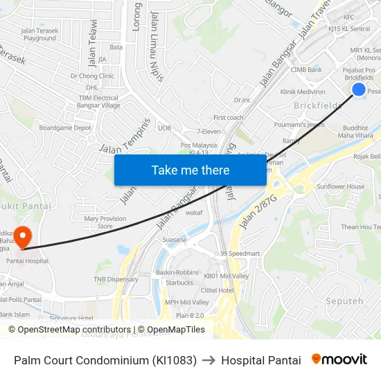 Palm Court Condominium (Kl1083) to Hospital Pantai map