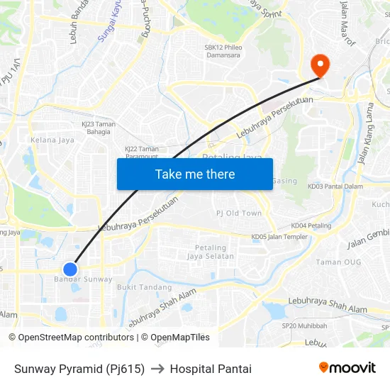 Sunway Pyramid (Pj615) to Hospital Pantai map