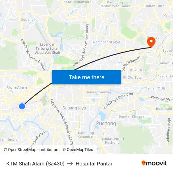 KTM Shah Alam (Sa430) to Hospital Pantai map