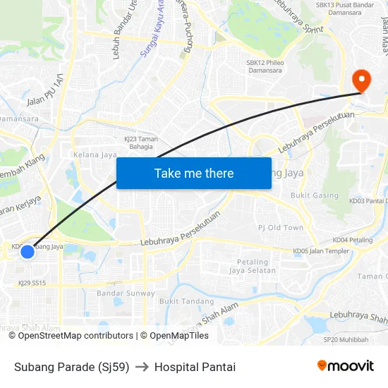 Subang Parade (Sj59) to Hospital Pantai map