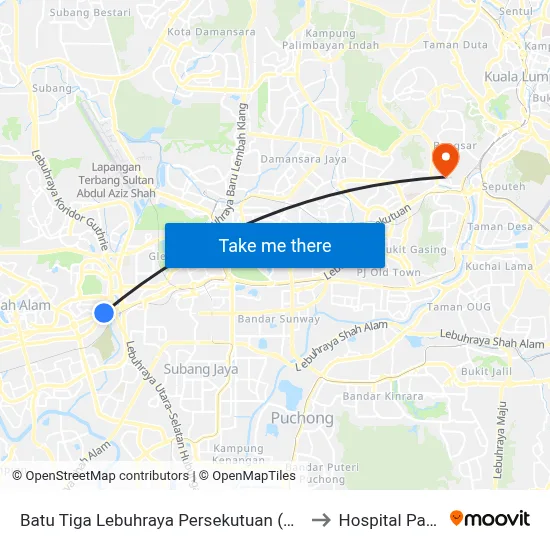 Batu Tiga Lebuhraya Persekutuan (Sa915) to Hospital Pantai map