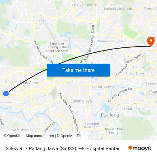 Seksyen 7 Padang Jawa (Sa932) to Hospital Pantai map