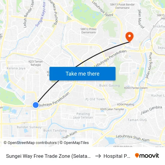 Sungei Way Free Trade Zone (Selatan) (Pj611) to Hospital Pantai map