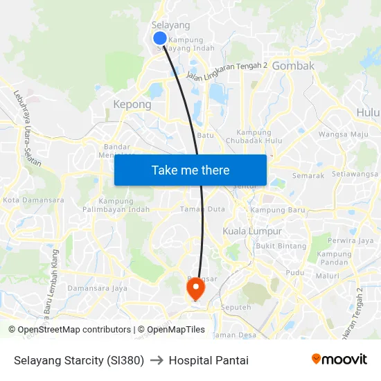 Selayang Starcity (Sl380) to Hospital Pantai map