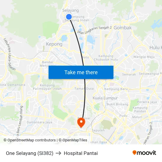 One Selayang (Sl382) to Hospital Pantai map