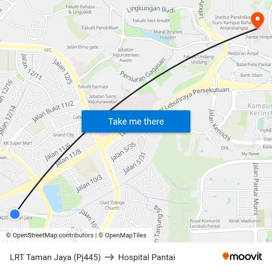 LRT Taman Jaya (Pj445) to Hospital Pantai map