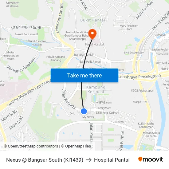 Nexus @ Bangsar South (Kl1439) to Hospital Pantai map