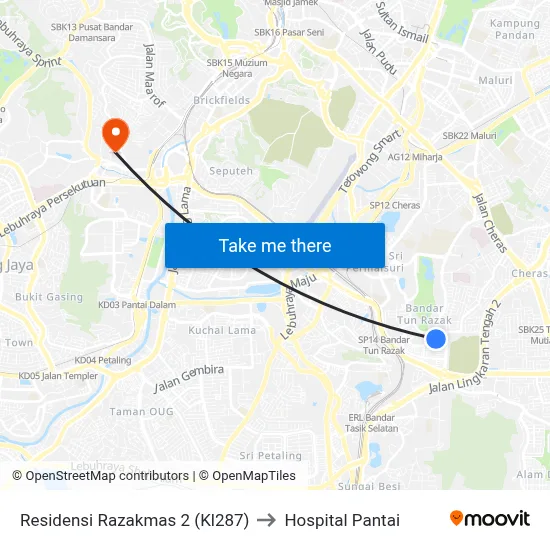 Residensi Razakmas 2 (Kl287) to Hospital Pantai map