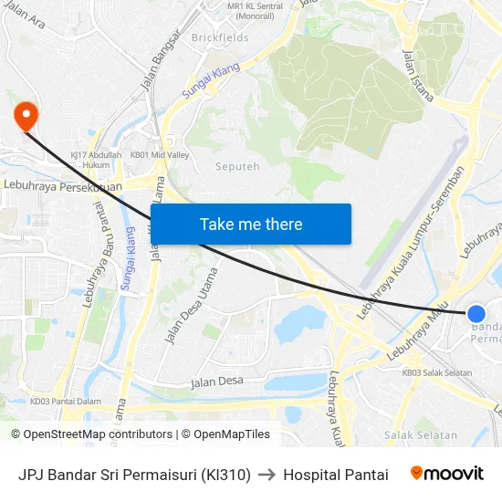 JPJ Bandar Sri Permaisuri (Kl310) to Hospital Pantai map