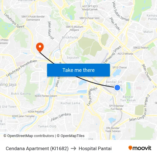 Cendana Apartment (Kl1682) to Hospital Pantai map