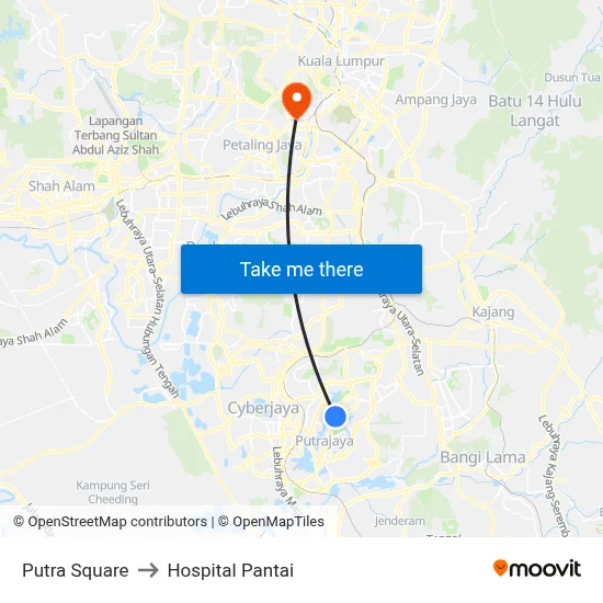 Putra Square to Hospital Pantai map