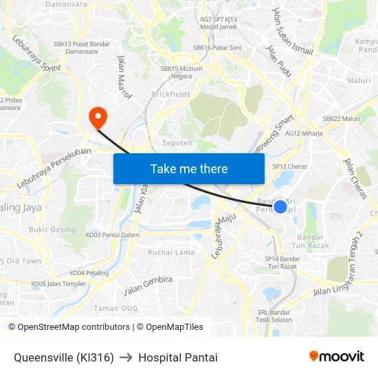 Queensville (Kl316) to Hospital Pantai map