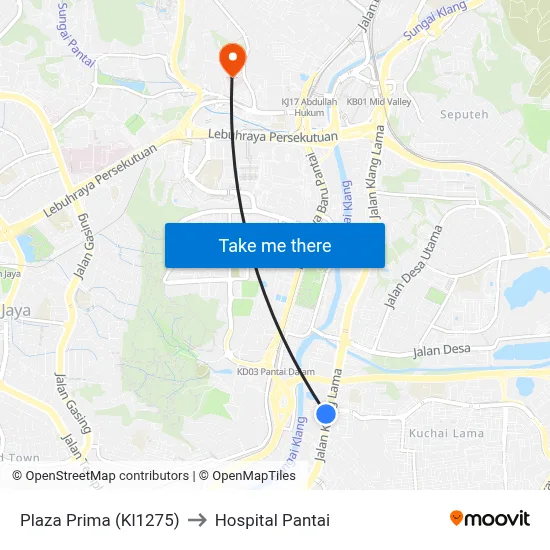 Plaza Prima (Kl1275) to Hospital Pantai map