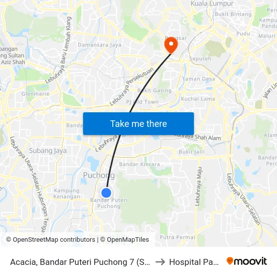Acacia, Bandar Puteri Puchong 7 (Sj472) to Hospital Pantai map