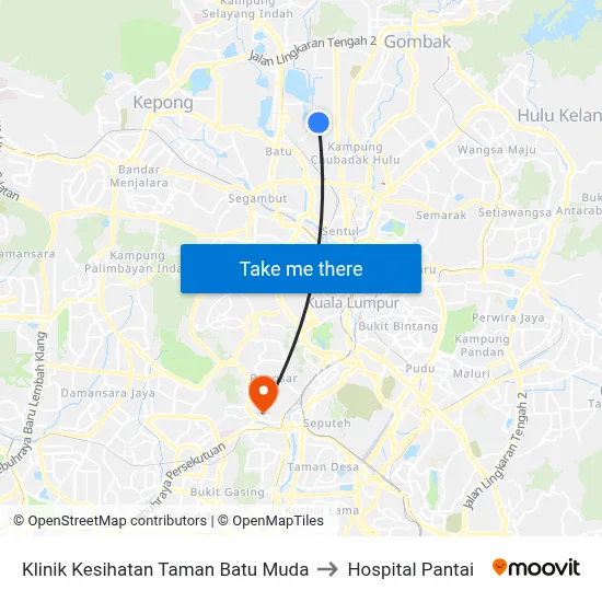 Klinik Kesihatan Taman Batu Muda to Hospital Pantai map