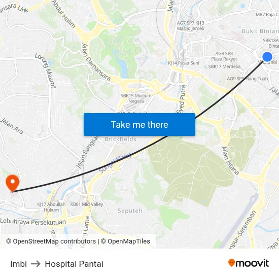 Imbi to Hospital Pantai map