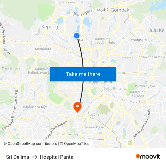 Sri Delima to Hospital Pantai map