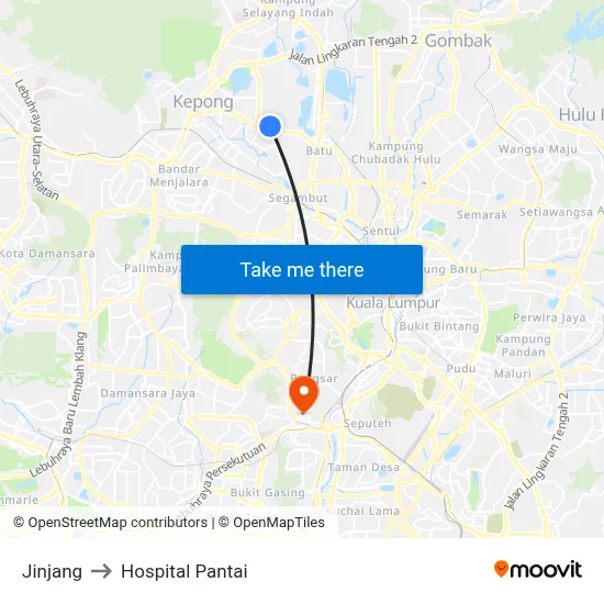 Jinjang to Hospital Pantai map