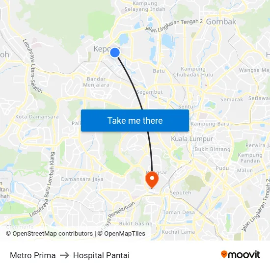 Metro Prima to Hospital Pantai map