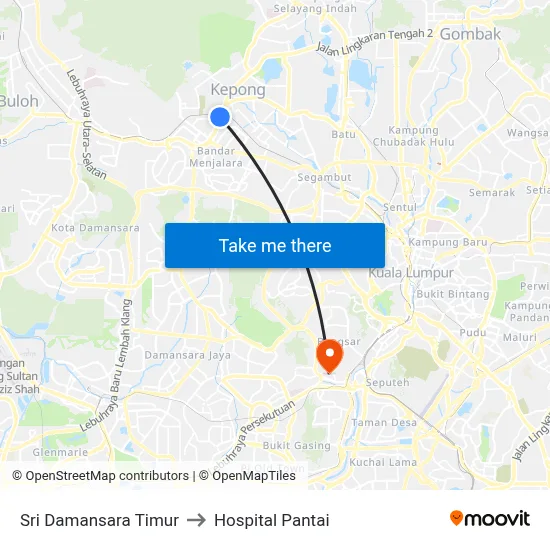 Sri Damansara Timur to Hospital Pantai map