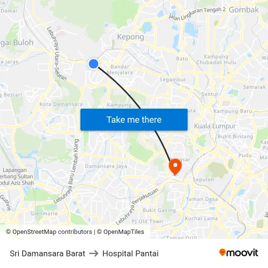 Sri Damansara Barat to Hospital Pantai map