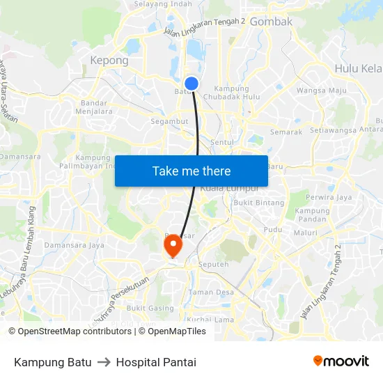 Kampung Batu to Hospital Pantai map