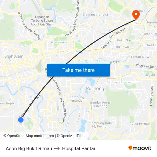 Aeon Big Bukit Rimau to Hospital Pantai map