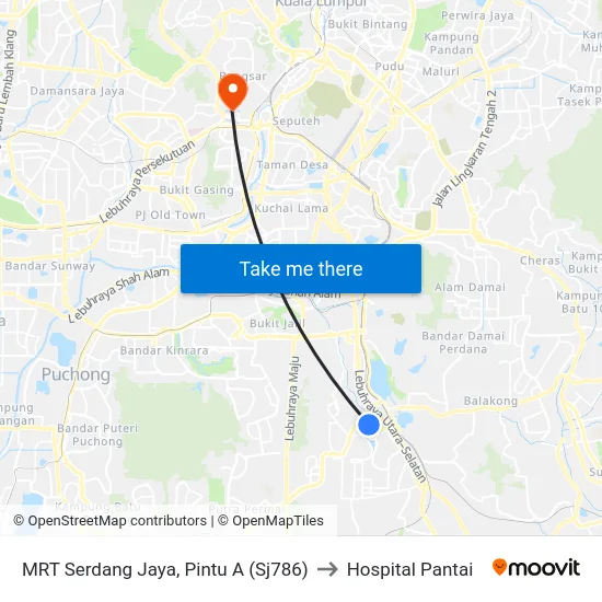 MRT Serdang Jaya, Pintu A (Sj786) to Hospital Pantai map