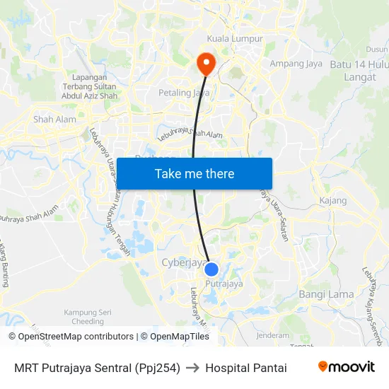 MRT Putrajaya Sentral (Ppj254) to Hospital Pantai map