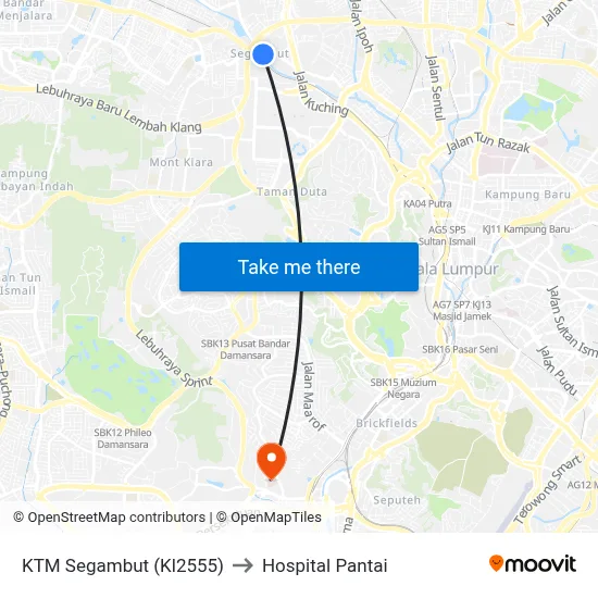 KTM Segambut (Kl2555) to Hospital Pantai map