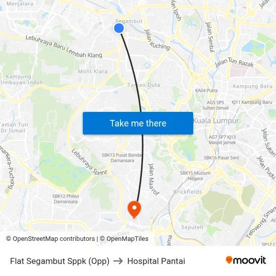 Flat Segambut Sppk (Opp) to Hospital Pantai map