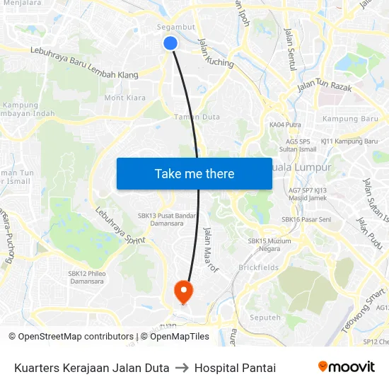 Kuarters Kerajaan Jalan Duta to Hospital Pantai map